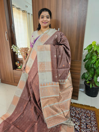 Semi Maandu Tussar Zari Weaving Butti with Contrast Pallu -  Brown with Grey