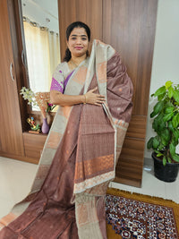 Semi Maandu Tussar Zari Weaving Butti with Contrast Pallu -  Brown with Grey