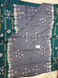 Madurai Sungadi Soft Cotton Saree with Borders - Grey with Sea Green