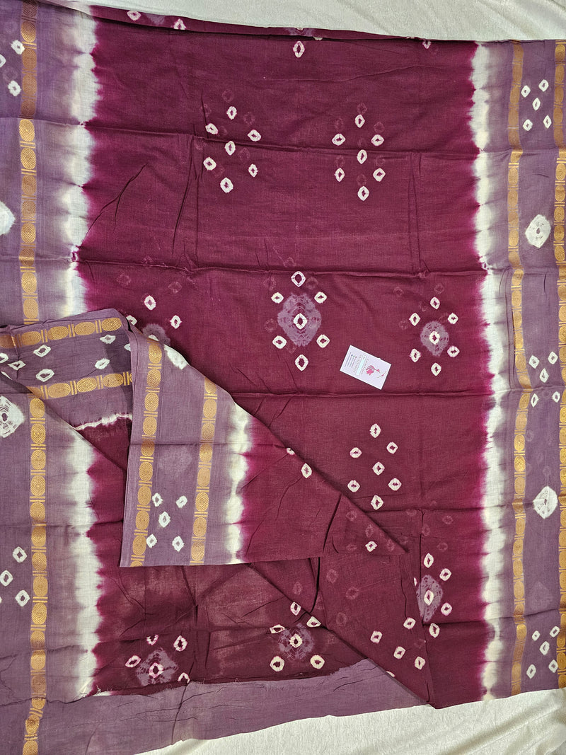 Madurai Sungadi Soft Cotton Saree with Borders - Dark Maroon with Grey