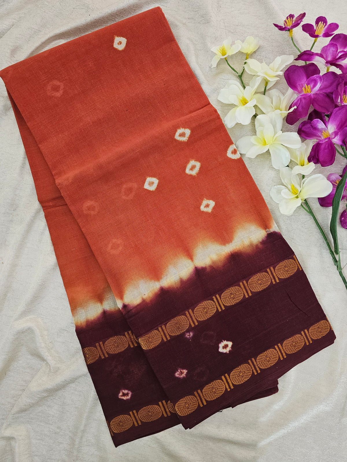 Madurai Sungadi Soft Cotton Saree with Borders - Brown with Maroon