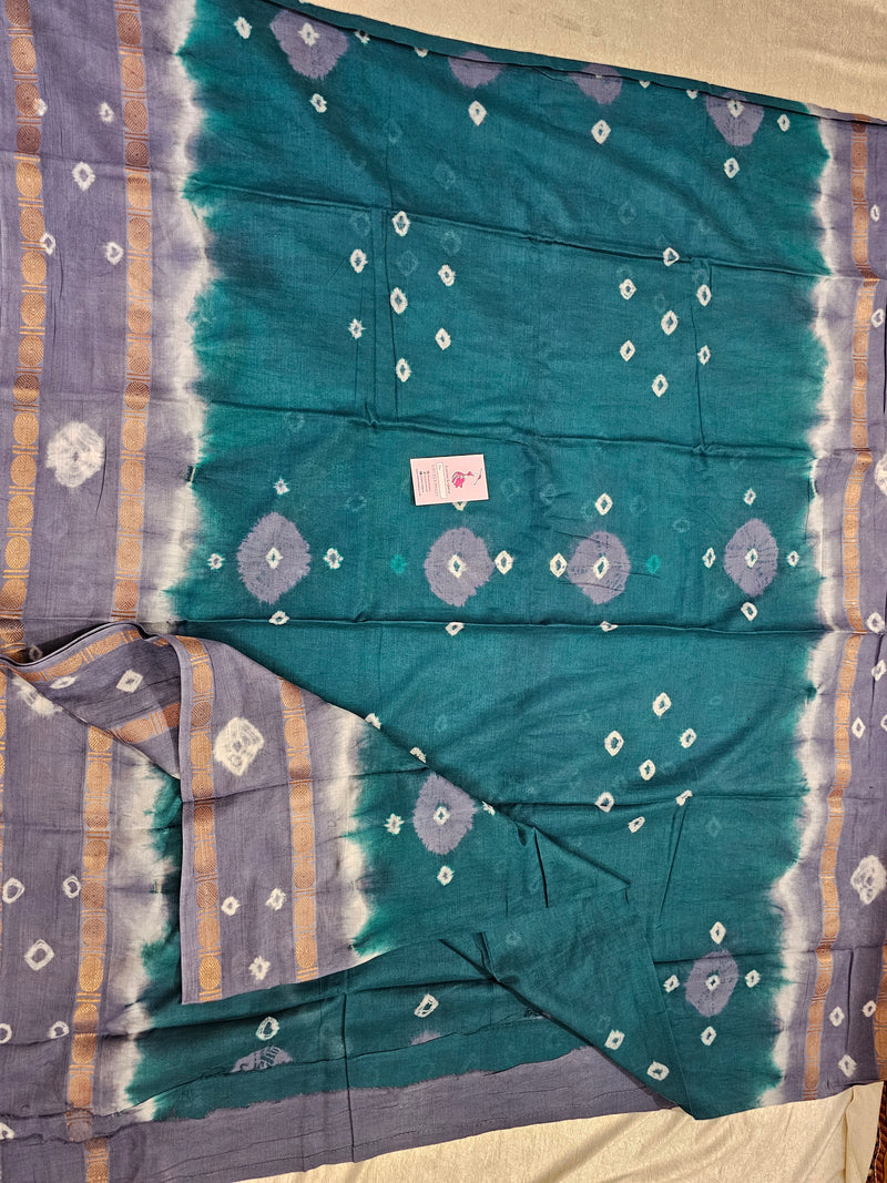 Madurai Sungadi Soft Cotton Saree with Borders -  Dark Sea Green with Grey