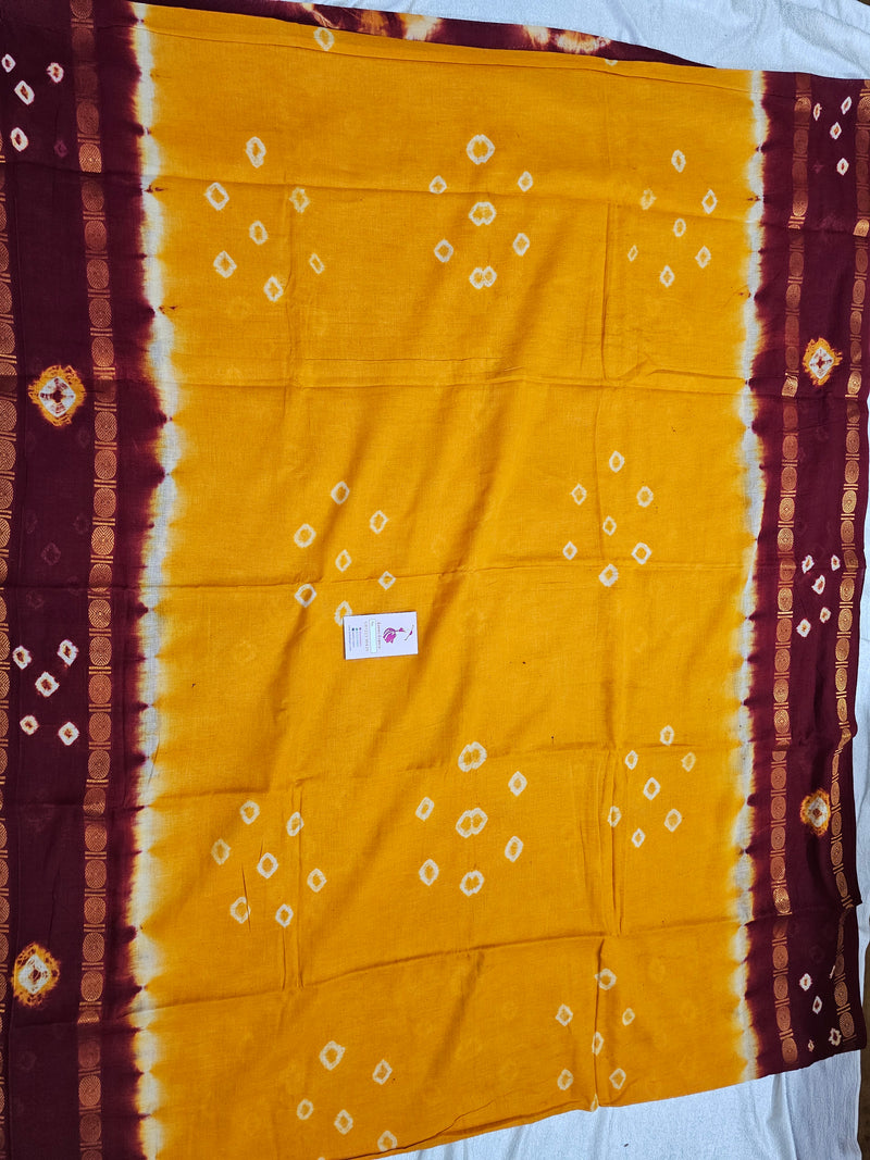 Madurai Sungadi Soft Cotton Saree with Borders - Yellow with Maroon