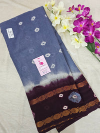 Madurai Sungadi Soft Cotton Saree with Borders - Grey with Maroon