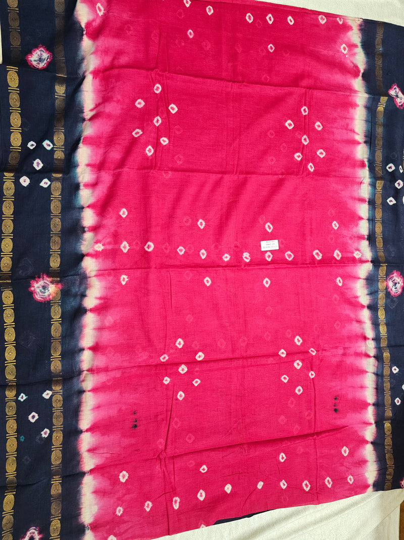 Madurai Sungadi Soft Cotton Saree with Borders - Pink with Blue