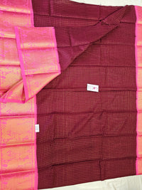 Madurai Sungadi Cotton Small Checks with Big Border Saree - Maroon with Pink