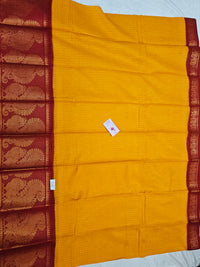 Madurai Sungadi Cotton Small Checks with Big Border Saree - Yellow with Red