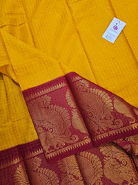 Madurai Sungadi Cotton Small Checks with Big Border Saree - Yellow with Red