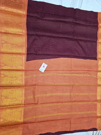 Madurai Sungadi Cotton Small Checks with Big Border Saree - Maroon with Rust Orange