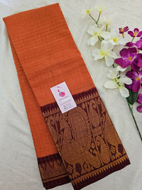 Madurai Sungadi Cotton Small Checks with Big Border Saree - Rust Orange with Maroon