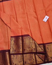 Madurai Sungadi Cotton Small Checks with Big Border Saree - Rust Orange with Maroon