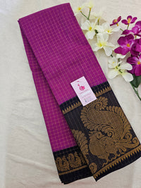Madurai Sungadi Cotton Small Checks with Big Border Saree - Purple with Blue