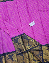 Madurai Sungadi Cotton Small Checks with Big Border Saree - Purple with Blue