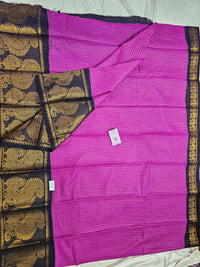 Madurai Sungadi Cotton Small Checks with Big Border Saree - Purple with Blue