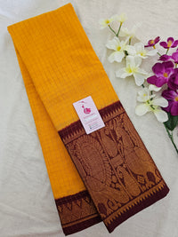 Madurai Sungadi Cotton Small Checks with Big Border Saree - Yellow with Maroon