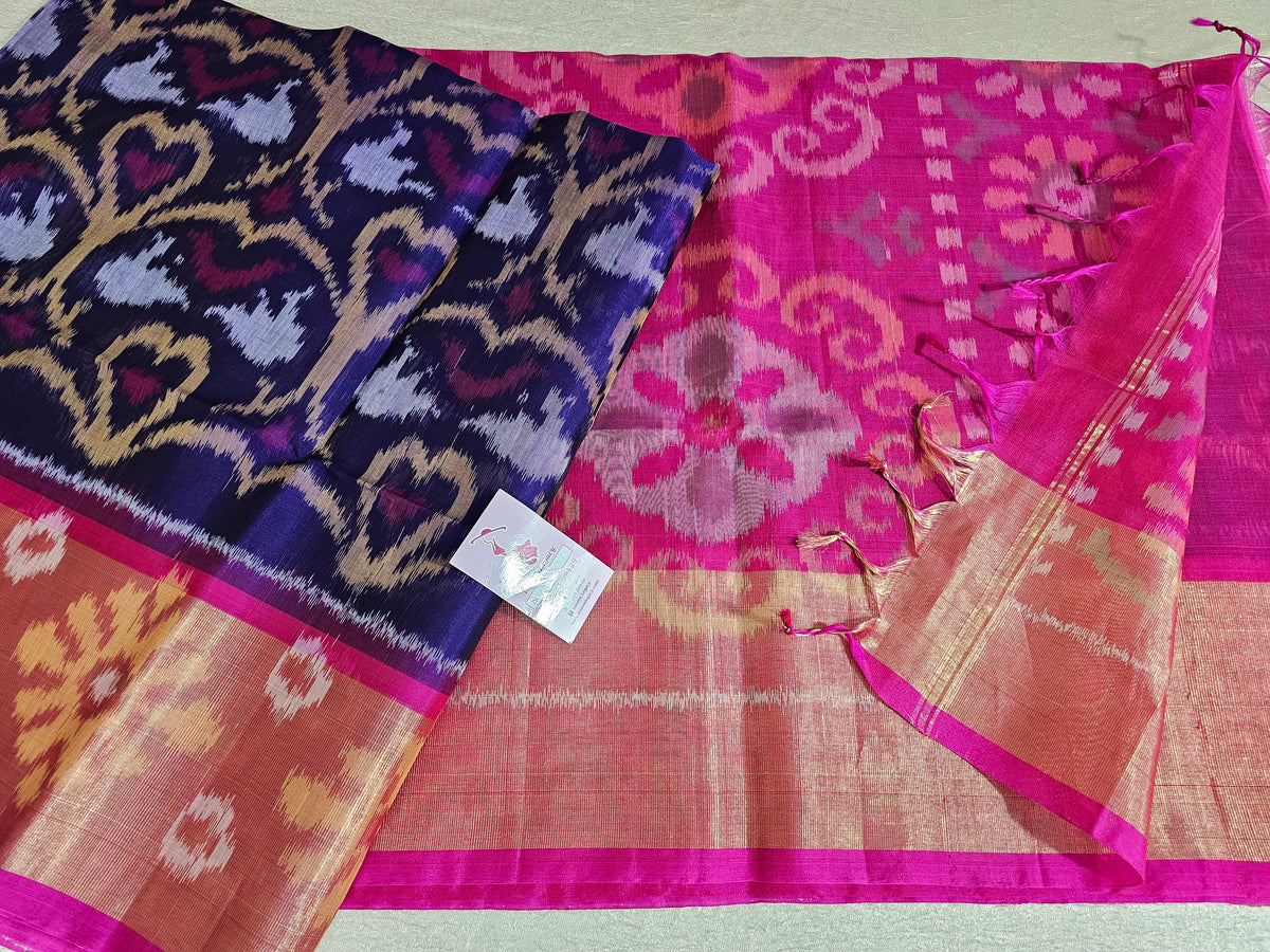 Violet with Pink Pochampally Ikkat Silk Cotton (SICO Pattu)