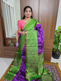 Classic Kanjivaram Pattern Pure Handloom Soft Silk Saree - Purple with Green