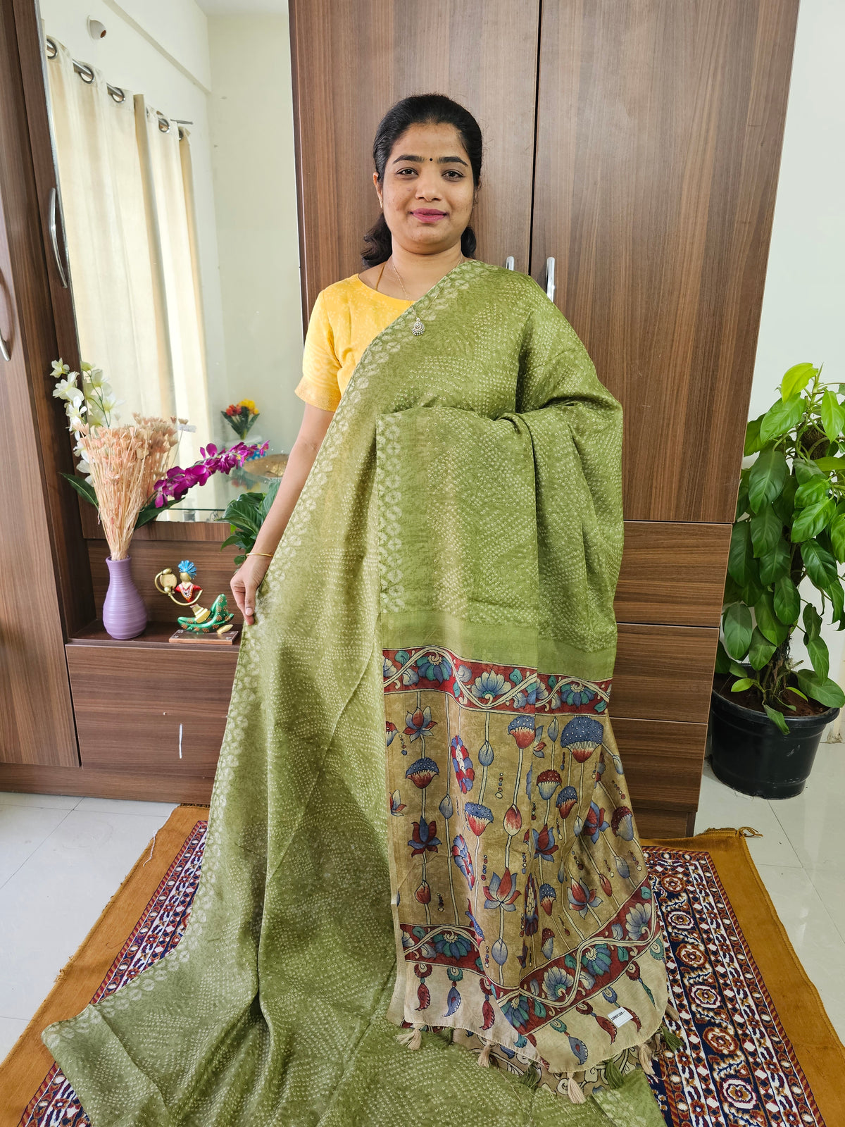 Linen Cotton with Kalamkari Pallu - Green