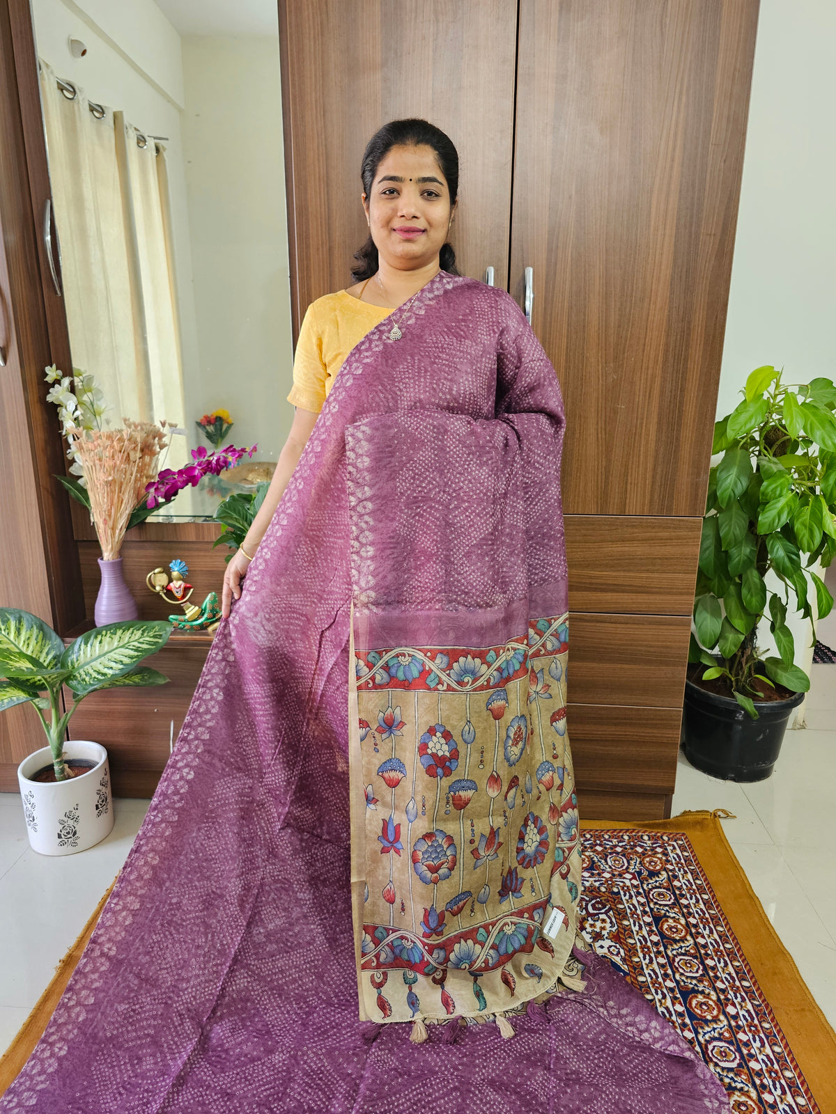 Linen Cotton with Kalamkari Pallu - Purple