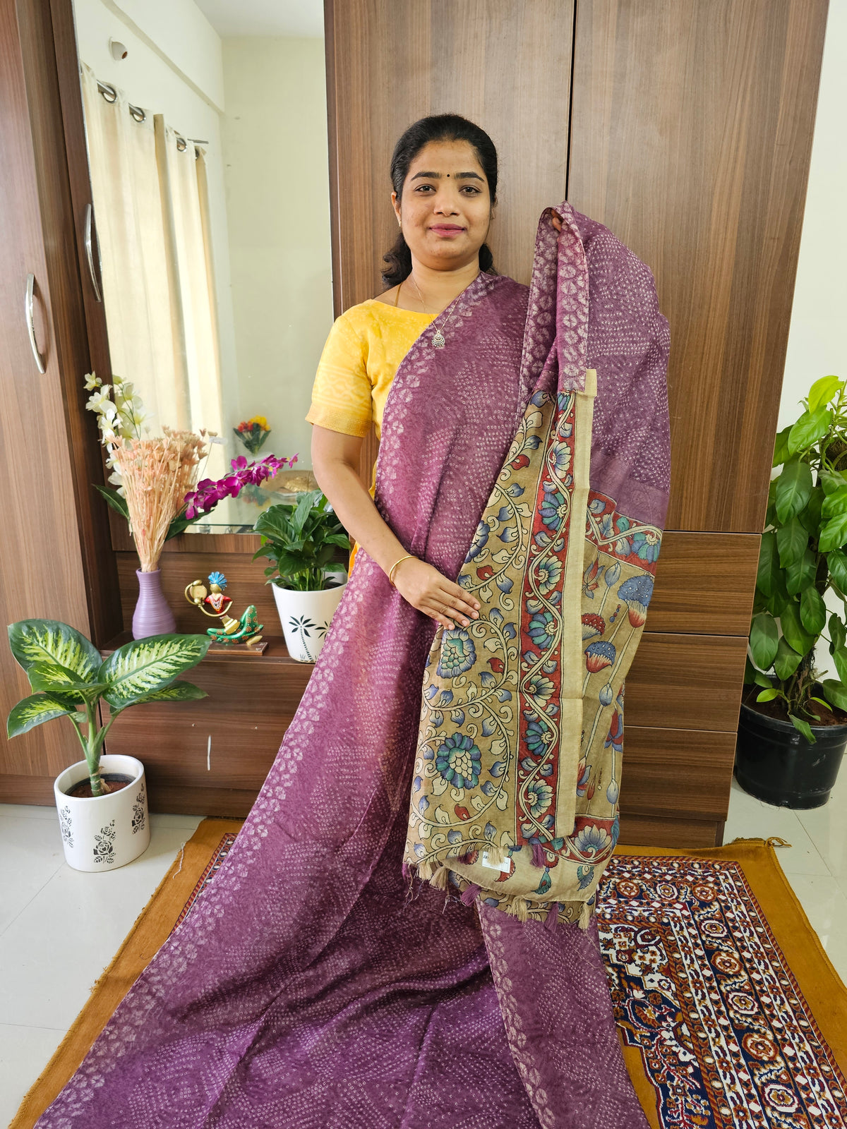 Linen Cotton with Kalamkari Pallu - Purple