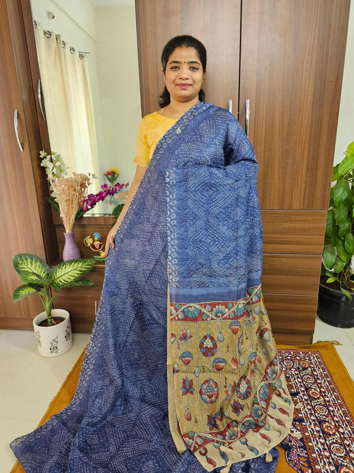 Linen Cotton with Kalamkari Pallu -Blue