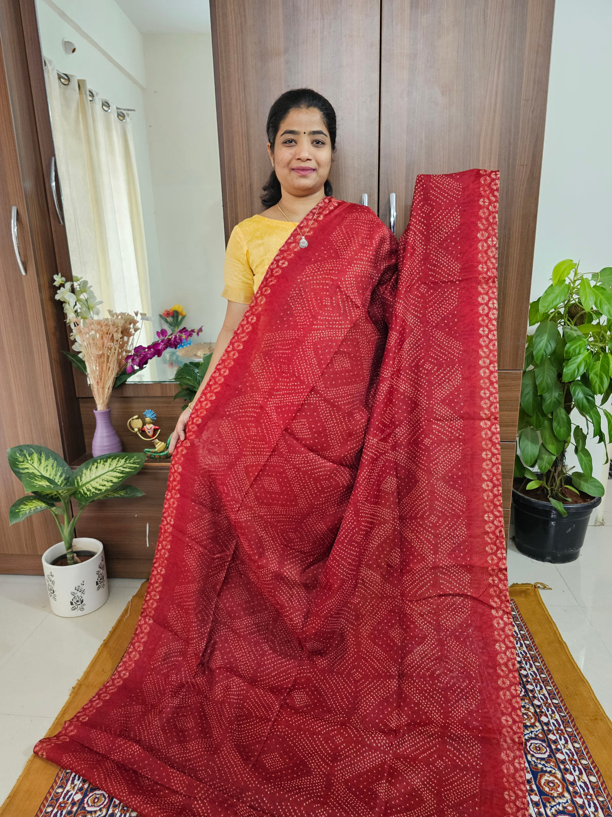 Linen Cotton with Kalamkari Pallu - Red