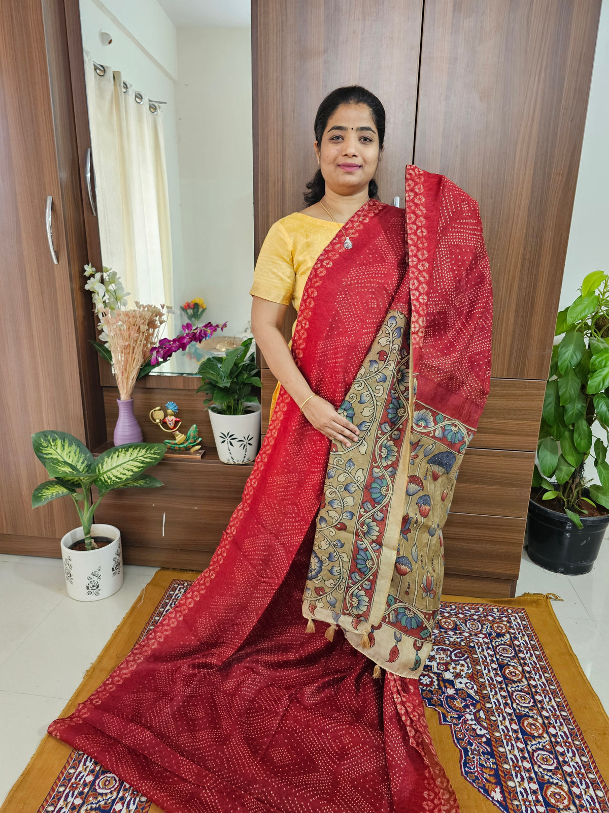 Linen Cotton with Kalamkari Pallu - Red