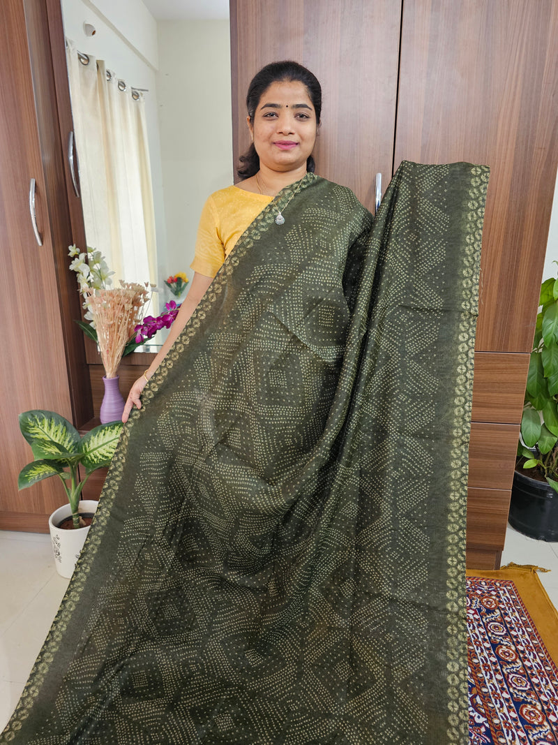 Linen Cotton with Kalamkari Pallu - Dark Green