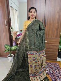 Linen Cotton with Kalamkari Pallu - Dark Green