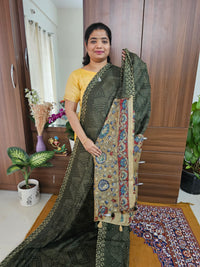 Linen Cotton with Kalamkari Pallu - Dark Green