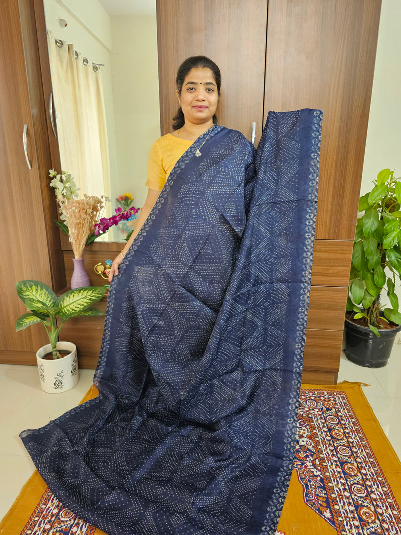 Linen Cotton with Kalamkari Pallu - Navy Blue