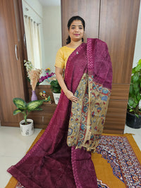 Linen Cotton with Kalamkari Pallu - Beetroot