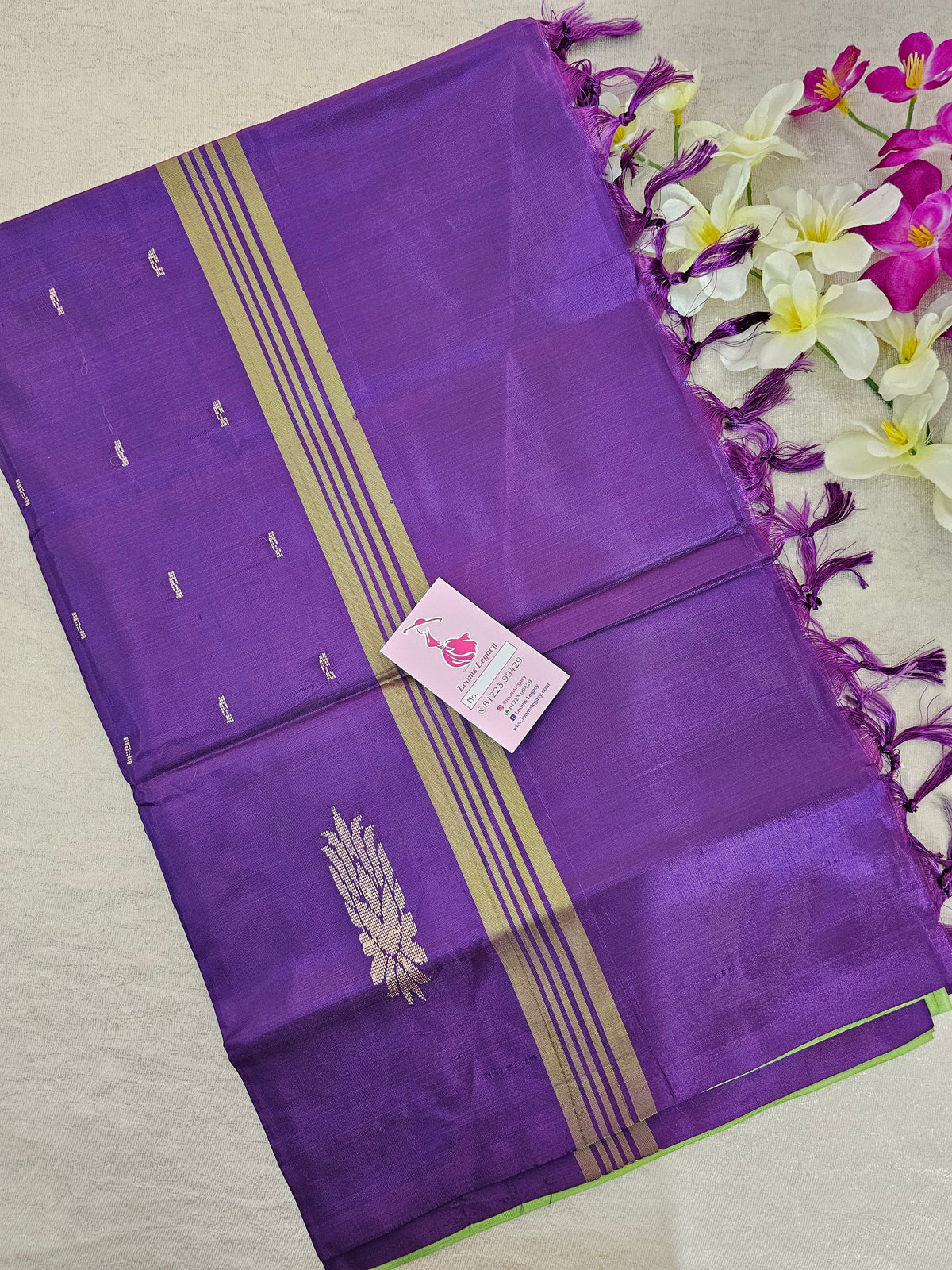 Parrot Green with Purple Pallu Handwoven Chinnalampattu Saree