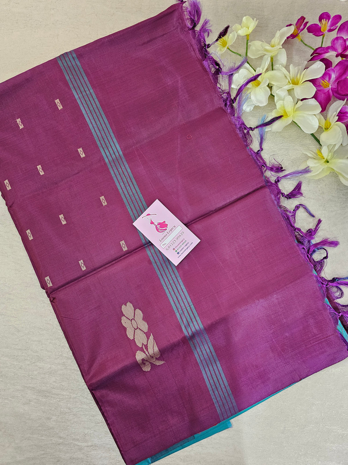 Dark Sea Green with Magenta Pink Pallu Handwoven Chinnalampattu Saree