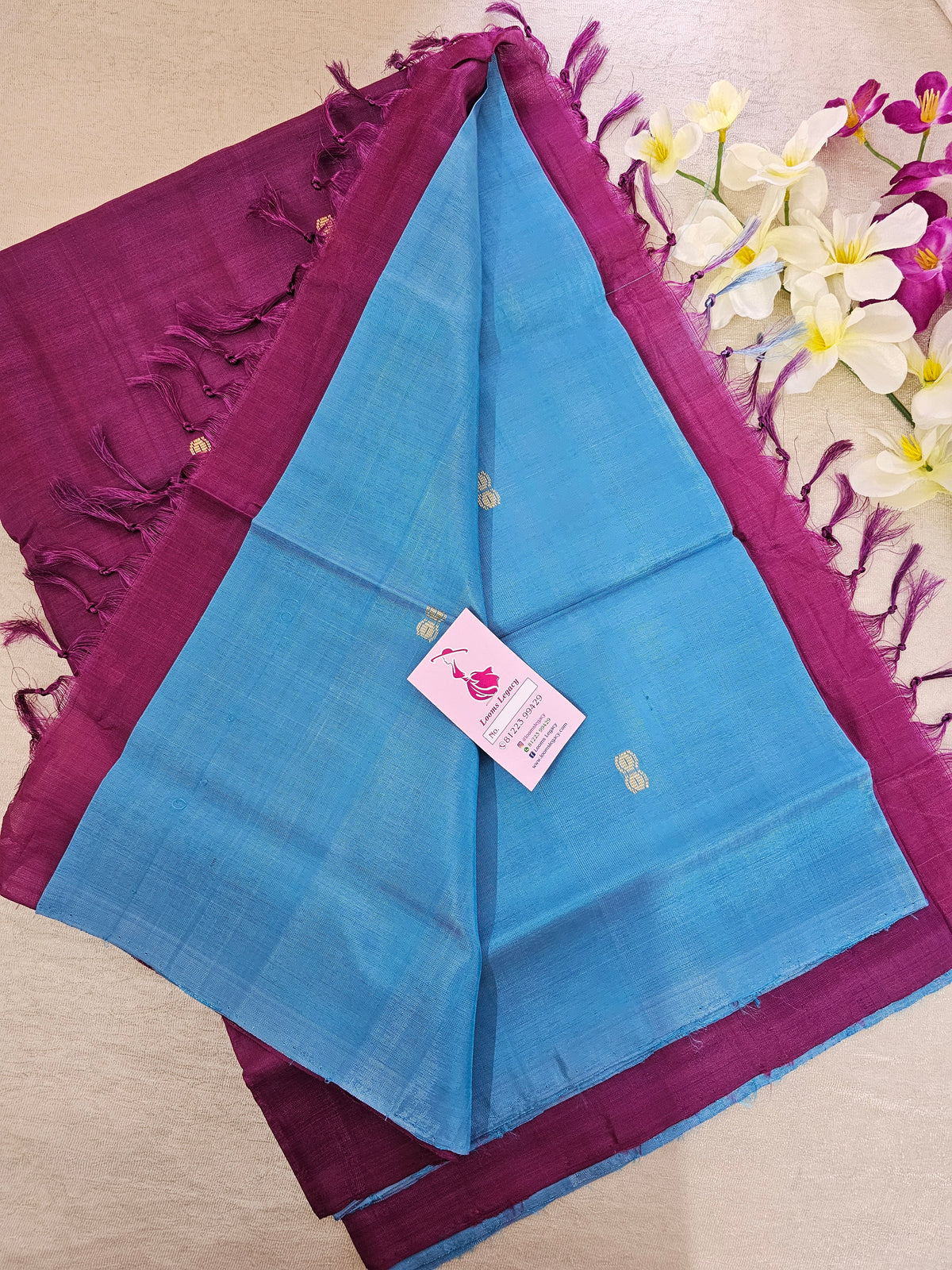 Blue with Magenta Pink Pallu Handwoven Chinnalampattu Saree