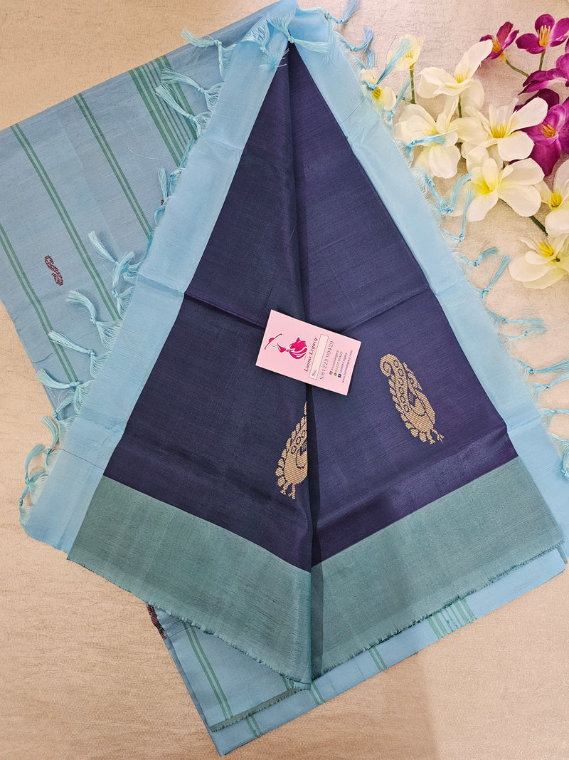 Dual Shade Peacock Green with Blue  Pallu Handwoven Chinnalampattu Saree