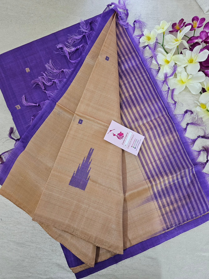 Cream with Lavender Pallu Handwoven Chinnalampattu Saree