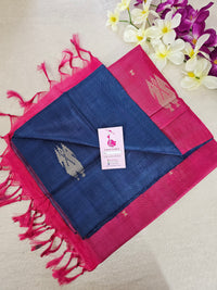 Peacock Blue with Pink Pallu Handwoven Chinnalampattu Saree