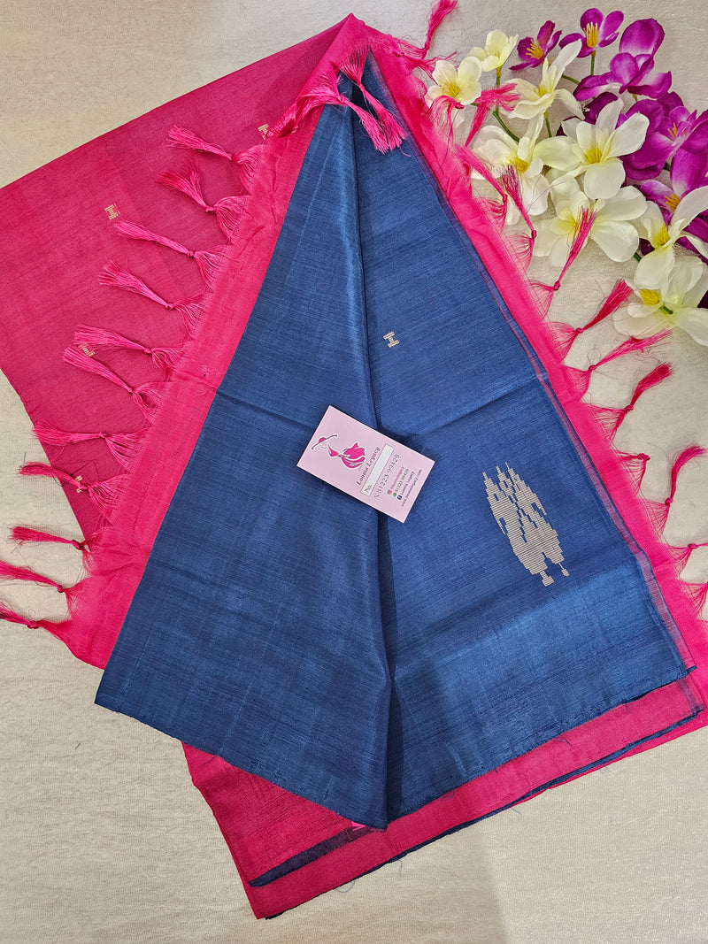 Peacock Blue with Pink Pallu Handwoven Chinnalampattu Saree