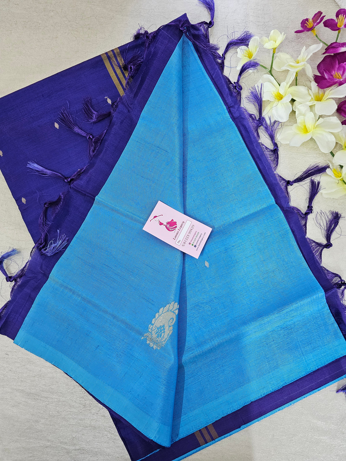 Sky Blue with Violet Pallu Handwoven Chinnalampattu Saree