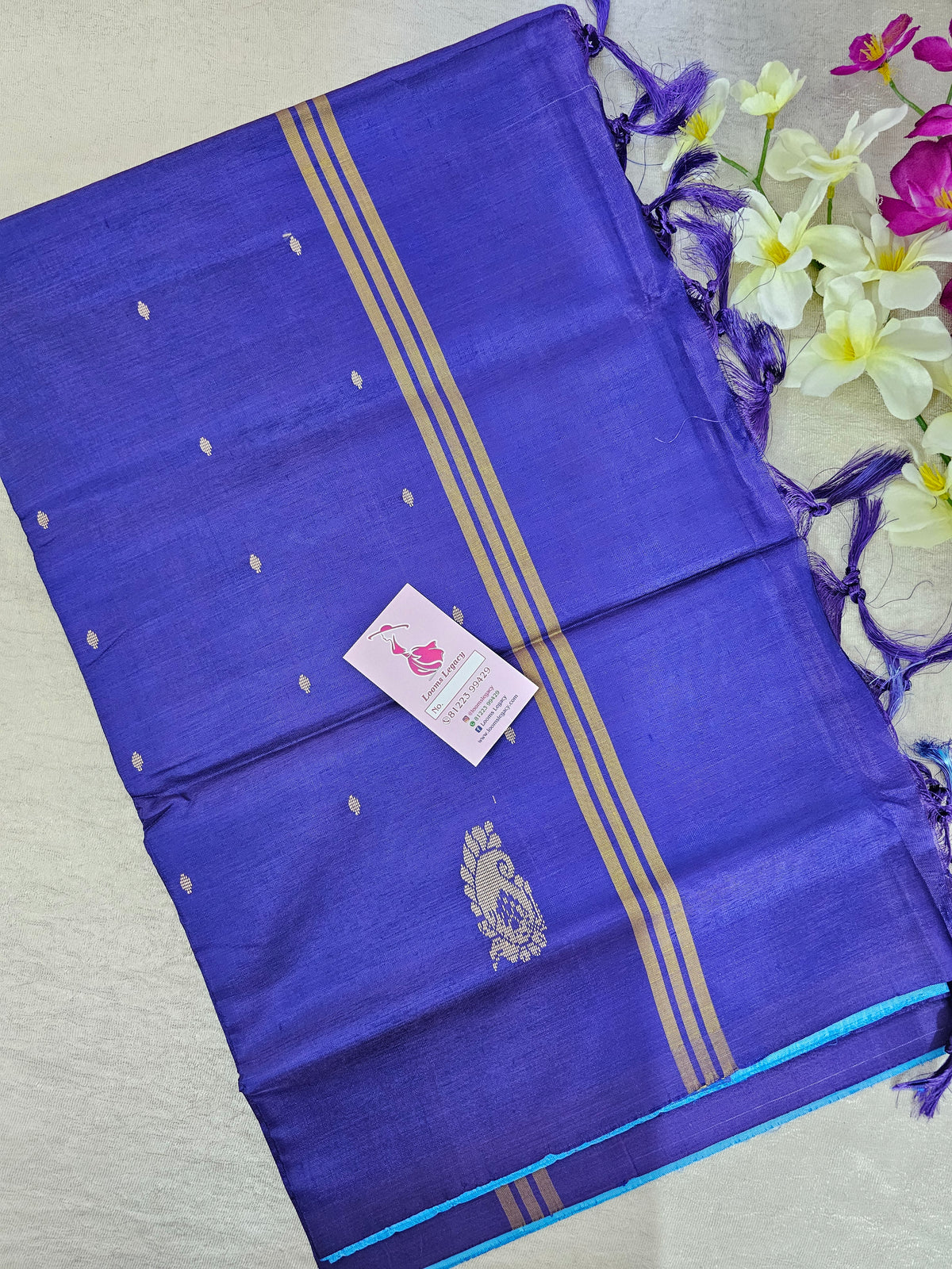 Sky Blue with Violet Pallu Handwoven Chinnalampattu Saree