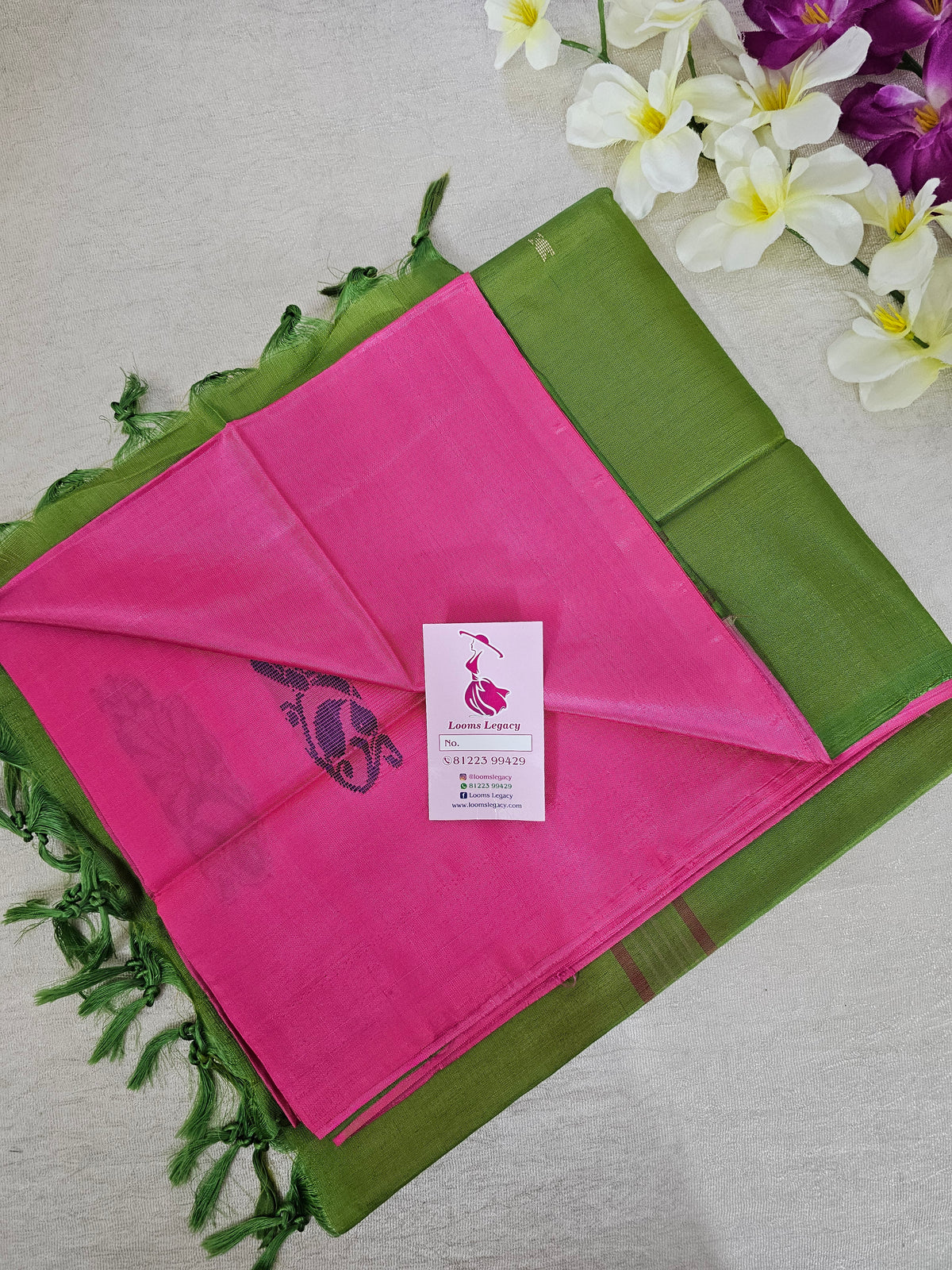 Pink with Green Pallu Handwoven Chinnalampattu Saree