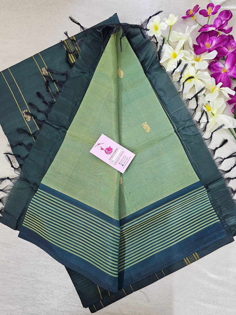 Green with Dark Green Pallu Handwoven Chinnalampattu Saree