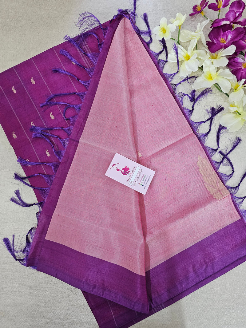 Peach with Magenta  Pink Pallu Handwoven Chinnalampattu Saree