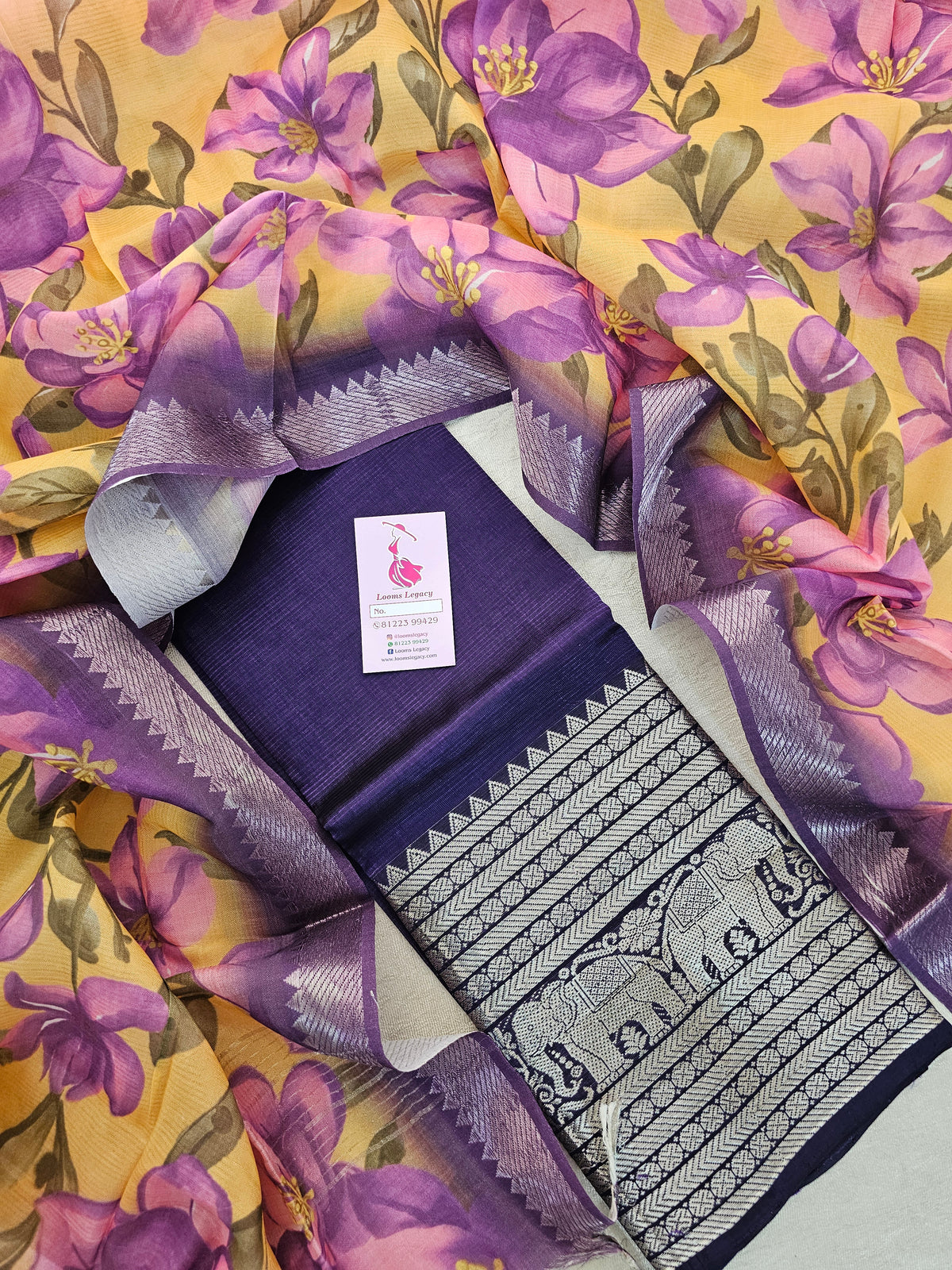 Mangalagiri Pattu Unstitched Suit - Dark Purple