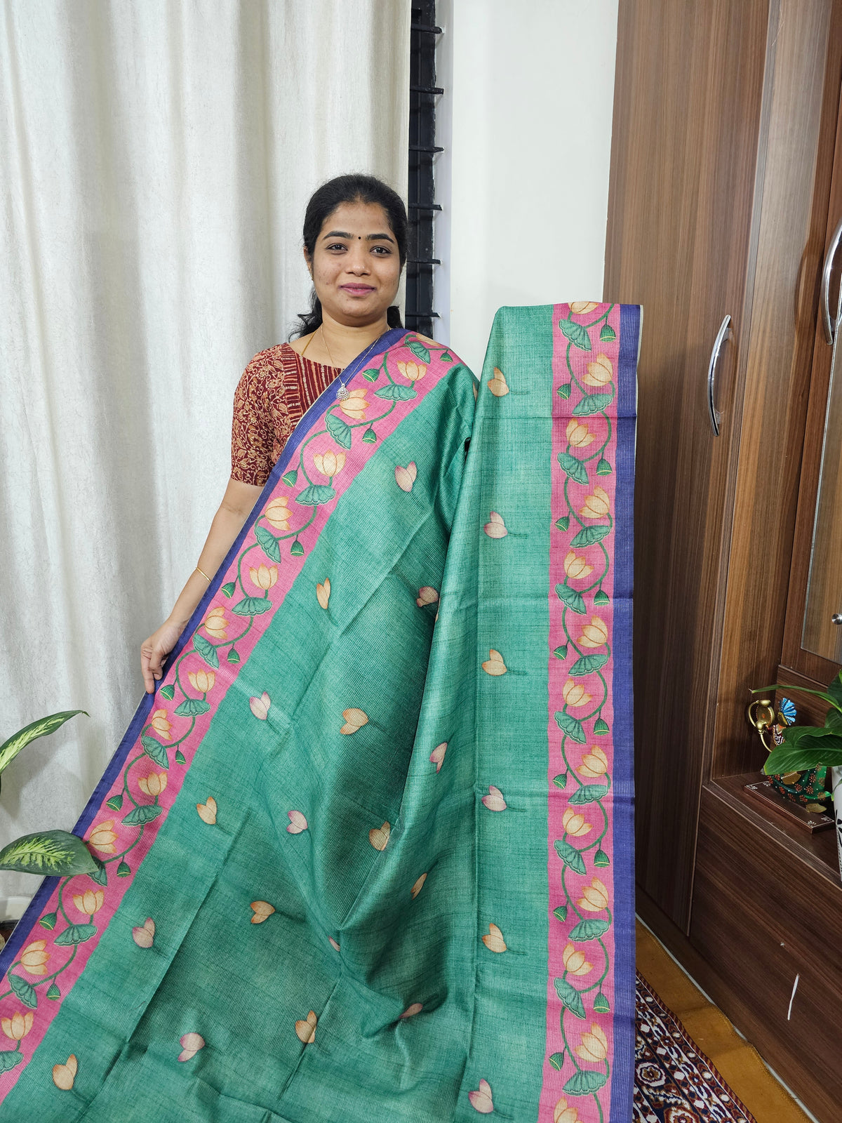 Semi Tussar with Striped Zari Weaving Saree - Sea Green