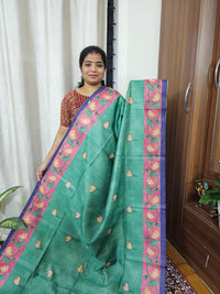 Semi Tussar with Striped Zari Weaving Saree - Sea Green