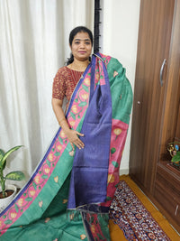 Semi Tussar with Striped Zari Weaving Saree - Sea Green