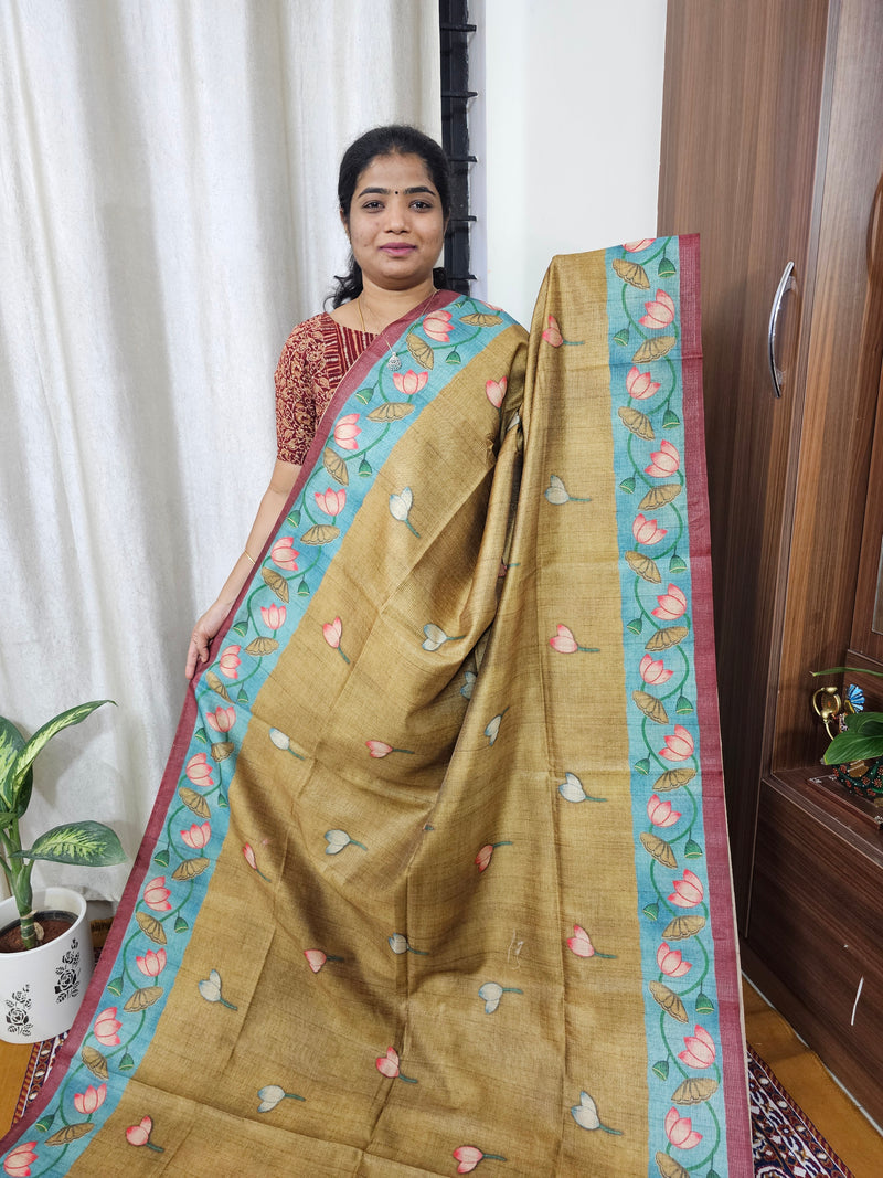 Semi Tussar with Striped Zari Weaving Saree - Mustard Yellow