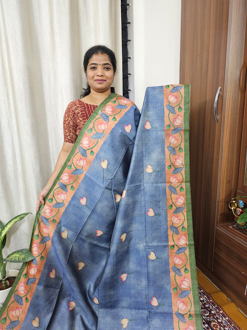 Semi Tussar with Striped Zari Weaving Saree -Blue